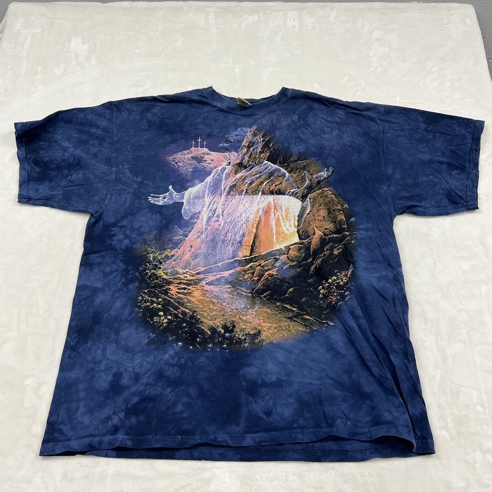 The Mountain T-Shirt Mens XXL Blue Tie Dye Jesus Spiritual Graphic Tee 2000s